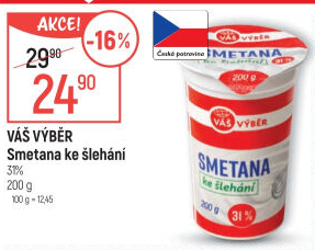 Smetana ke šlehání 31% Váš Výběr