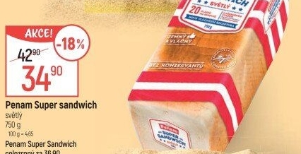 Toustový chléb supersendvič Penam