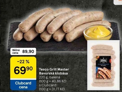 Bavorská klobása kuřecí Grill Master Tesco