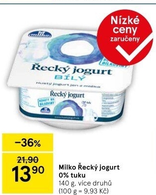Bílý jogurt řecký 0% Milko