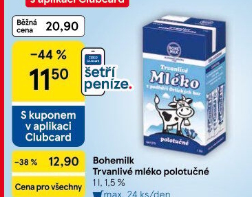 Mléko trvanlivé Bohemilk - 1,5% polotučné