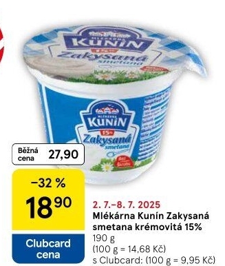 Zakysaná smetana krémovitá Mlékárna Kunín 15%
