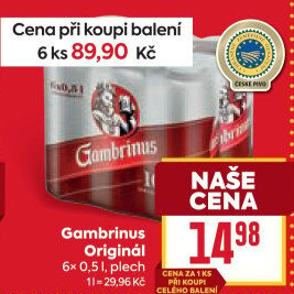 Pivo světlé výčepní Originál 10° Gambrinus
