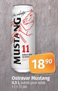 Pivo světlý ležák Mustang 11° Ostravar