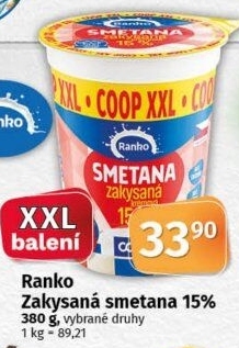 Smetana zakysaná Ranko 15%