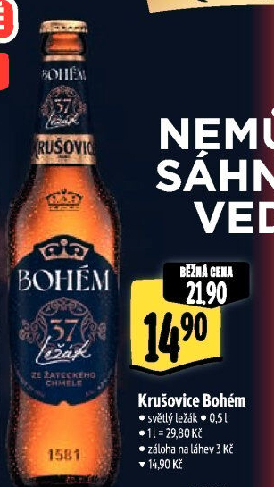 Pivo světlý ležák Bohém Krušovice