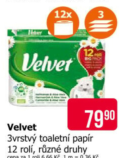 Toaletní papír 3vrstvý Velvet