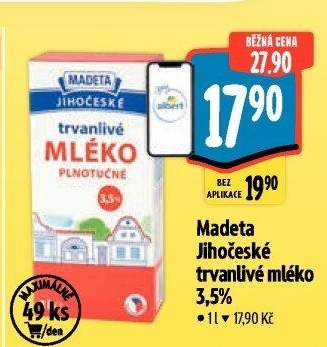 Mléko trvanlivé Jihočeské Madeta - 3,5% plnotučné