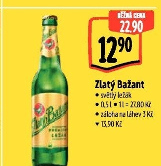 Pivo světlý ležák 12° Zlatý Bažant