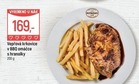 Vepřová krkovice v BBQ omáčce s hranolky