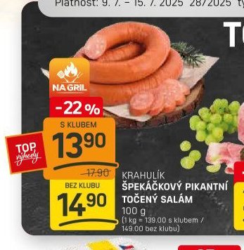 Krahulík špekáčkový pikantní točený salám