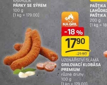 UZENÁŘSTVÍ SLÁMA GRILOVACÍ KLOBÁSA PREMIUM