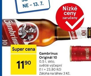 Pivo světlé výčepní Originál 10° Gambrinus
