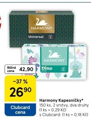 Kapesníčky papírové 2vrstvé Harmony - box