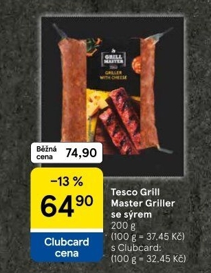 Klobásy sýrové Griller Grill Master Tesco