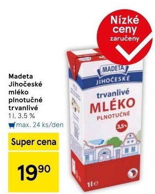 Mléko trvanlivé Jihočeské Madeta - 3,5% plnotučné