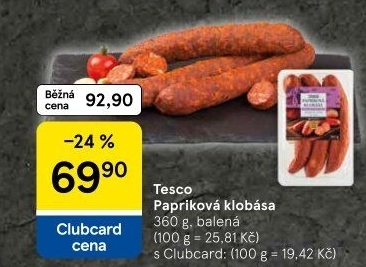 Papriková klobása Tesco