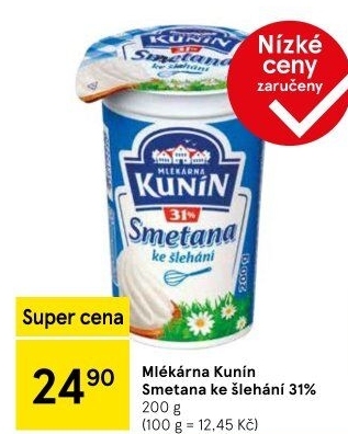 Smetana ke šlehání Mlékárna Kunín 31%
