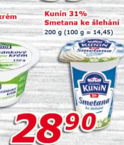 Smetana ke šlehání Mlékárna Kunín 31%