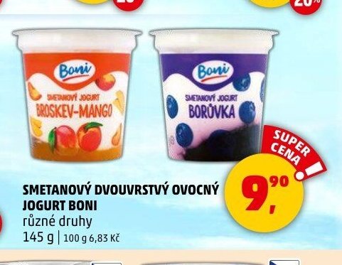 Smetanový dvouvrstvý ovocný jogurt Boni 145 g
