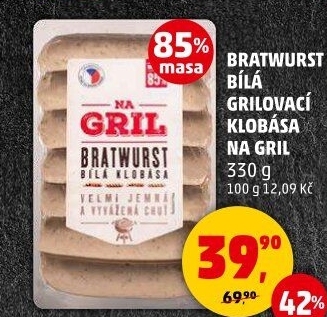 Klobása bílá grilovací bratwurst Na gril Penny