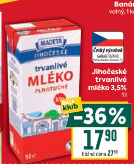 Mléko trvanlivé Jihočeské Madeta - 3,5% plnotučné