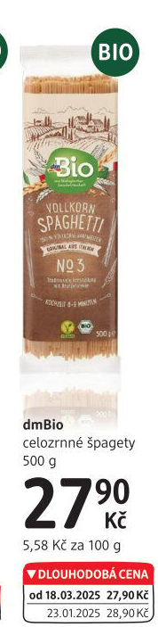 Celozrnné těstoviny dm Bio