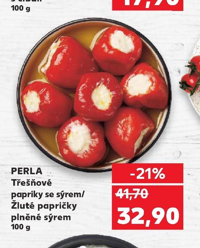 PERLA Třešňové papriky se sýrem/ Žluté papričky plněné sýrem 100 g