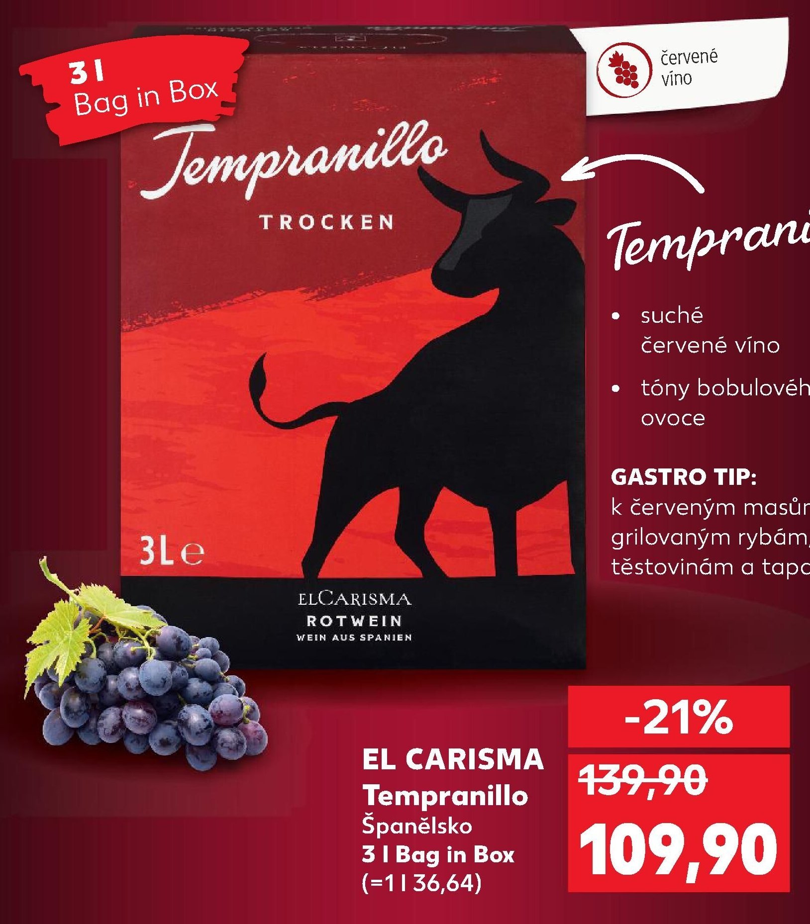 EL CARISMA Tempranillo Španělsko 3 l Bag in Box