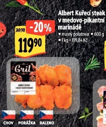 Kuřecí steak v medovo - pikantní marinádě Albert Gril