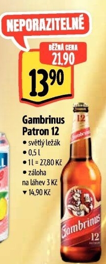 Pivo světlý ležák 12° Patron Gambrinus