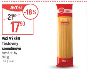 Těstoviny semolinové Váš Výběr