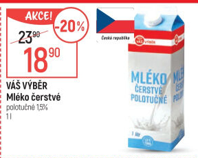 Mléko čerstvé Váš Výběr- 1,5% polotučné
