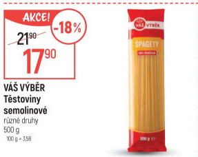 Těstoviny semolinové Váš Výběr
