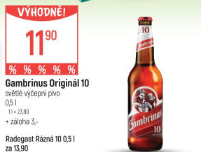 Pivo světlé výčepní Originál 10° Gambrinus