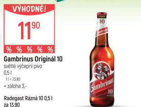 Pivo světlé výčepní Originál 10° Gambrinus