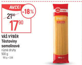 Těstoviny semolinové Váš Výběr