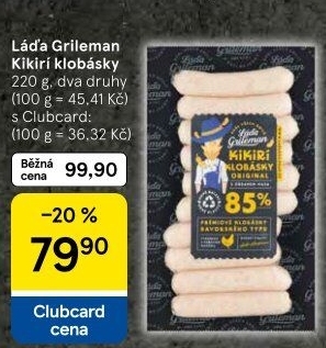 Grilovací klobása Kikirí Láďa Grileman Kostelecké uzeniny