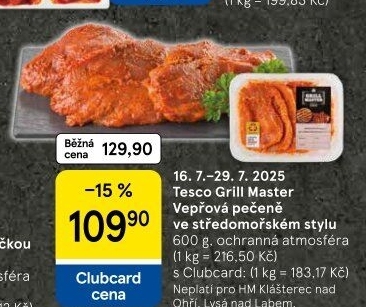 Vepřová pečeně marinovaná Středomoří Grill Master Tesco