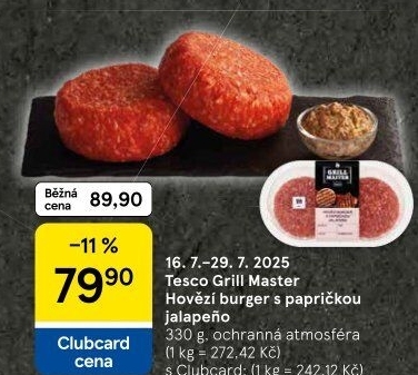 Hovězí burger Jalapeňo Grill Master Tesco