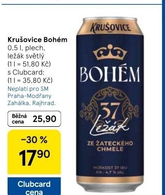 Pivo světlý ležák Bohém Krušovice