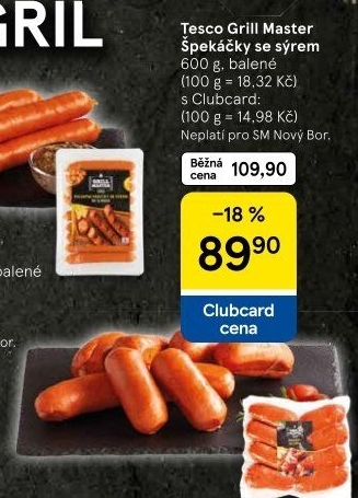 Špekáčky se sýrem Grill Master Tesco