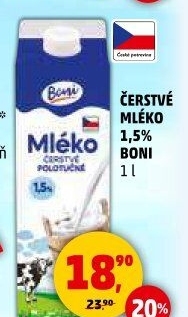 Mléko čerstvé Boni - 1,5% polotučné