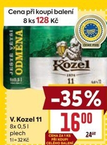 Pivo světlý ležák 11° Medium Velkopopovický Kozel