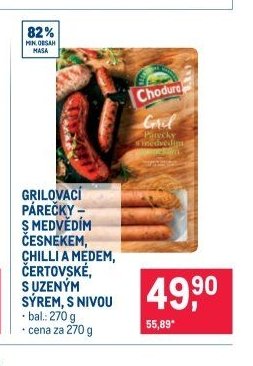 GRILOVACÍ PÁREČKY - S MEDVĚDÍM ČESNEKEM, CHILLI A MEDEM, ČERTOVSKÉ, S UZENÝM SÝREM, S NIVOU