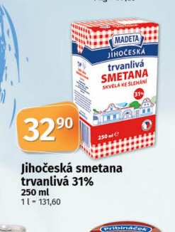 Jihočeská smetana trvanlivá 31% 250 ml