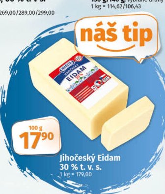 Jihočeský Eidam 30 % t. v s.