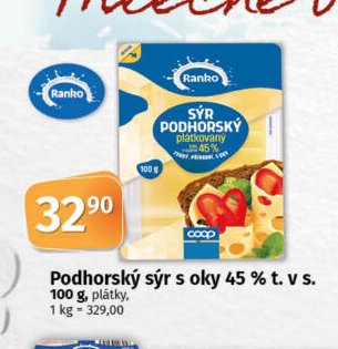 Podhorský sýr s oky 45 % t. v s.