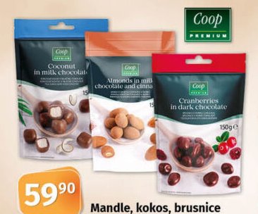 Mandle, kokos, brusnice v čokoládě