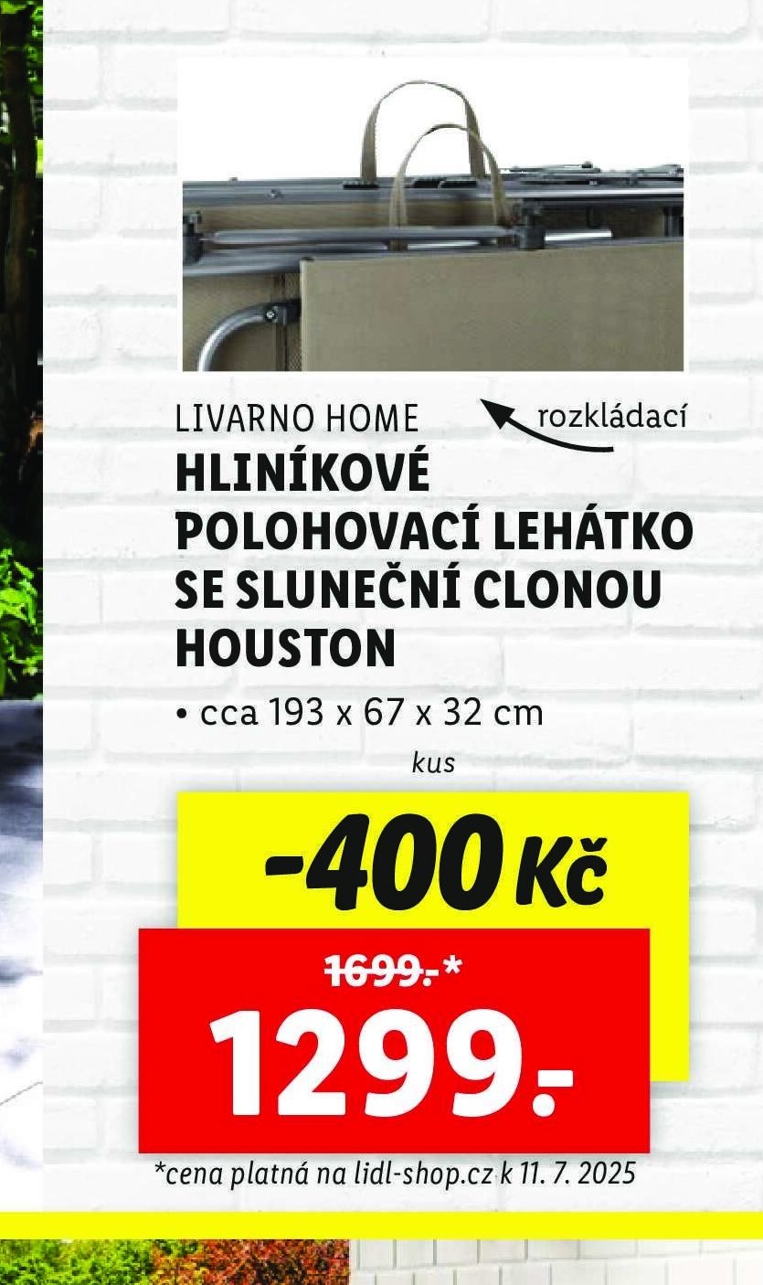 LIVARNO HOME HLINÍKOVÉ POLOHOVACÍ LEHÁTKO SE SLUNEČNÍ CLONOU HOUSTON